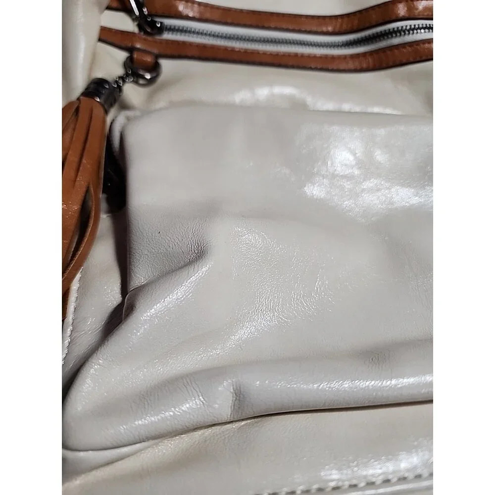 Leather Travel Backpack 2 Toned Tassel Opage No Shoulder Strap School Work Vacat